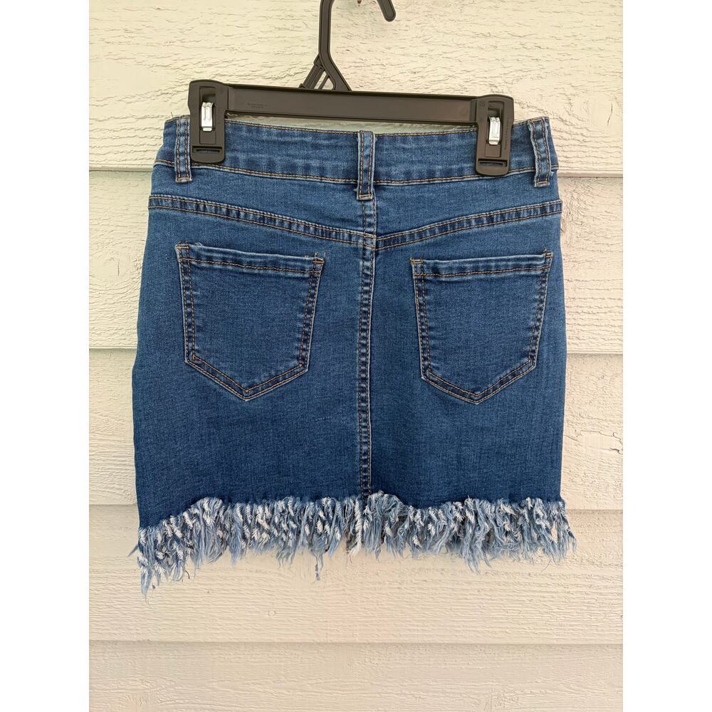 Blue Blush Denim MINI Skirt Frayed Hem Medium Wash Size XS/S - Picture 6 of 6
